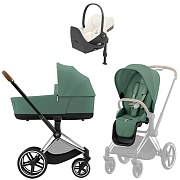 Коляска Cybex Priam IV Chrome Brown complete Cloud T Off White Plus Base T 4 в 1 Leaf Green