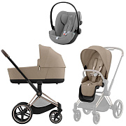 Коляска Cybex Priam IV Rosegold complete и автокресло Cloud G i-Size Stone Grey Plus 3 в 1 Cozy Beige