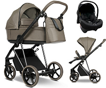 Детская коляска Roan Sol Vintage Luxury Leather 2.0 3 в 1 с автокреслом Tutis Elo Lux EduSky Black VEGA26DB Rum Raisin/Nickel/руч.Cappuccino