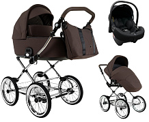 Детская коляска Roan Bass Next Classic d14 2.0 3 в 1 с автокреслом Tutis Elo Lux EduSky Black BSNC/93/2 Turkish Coffe/Black/руч.Cappuccino