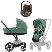 Коляска Cybex Priam IV Chrome Brown complete Cloud T Coconut Brown Plus 3 в 1 Leaf Green