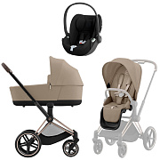 Коляска 3 в 1 Cybex Priam IV Rosegold complete и автокресло Cloud T i-Size Sepia Black Cozy Beige