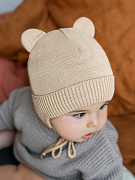 Шапка вязаная AmaroBaby Pure Love Bear Winter зимняя с утеплителем бежевая 40