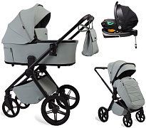 Детская коляска Peppy Monaco Plus 4 в 1 с автокреслом First Black и базой Mint (мятный), рама черная