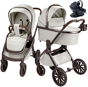 Детская коляска AmaroBaby Motus Premium Ecco Exclusive 4 в 1 с автокреслом Rant Miro Dark Grey и базой молочный
