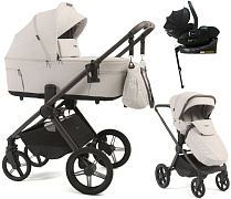 Детская коляска Peppy Soho 4 в 1 с автокреслом Jet Black и базой Taupe (бежевый), рама серо-бежевый