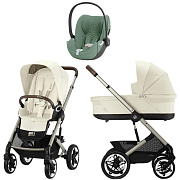 Коляска Cybex Talos S Lux TPE complete Cloud T Leaf Green Plus 3 в 1 Seashell Beige с дождевиками