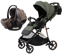 Прогулочная коляска Peppy Amici с автокреслом Verona Brown Green рама Gold
