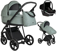 Детская коляска Roan Sol Кожа 3 в 1 с автокреслом Tutis Elo Black RSL/2023 Misti Mint/Grey/руч. Серый