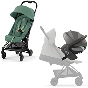Коляска Cybex Coya Matt Black Frame Cloud T i-Size Mirage Grey Plus Leaf Green с дождевиком и бампером