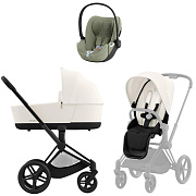 Коляска Cybex Priam IV Matt Black complete Cloud T Sage Green Plus 3 в 1 Off White