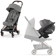 Коляска Cybex Coya Rosegold Frame Cloud T i-Size Mirage Grey Plus Mirage Grey с дождевиком и бампером