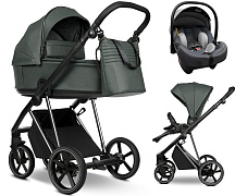 Детская коляска Roan Sol Vintage Luxury Leather 3 в 1 с автокреслом Tutis Elo Lux EduSky Grey VEGA79DB Atlantic Deep/Nickel/руч.Black