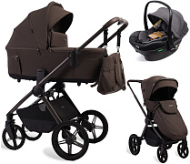 Детская коляска Peppy Soho 3 в 1 с автокреслом Jovikids Aria Black Brown (коричневый), рама серо-бежевый