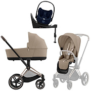 Коляска Cybex Priam IV Rosegold complete Cloud T Rebellious Luxury Denim Blue Base T 4 в 1 Cozy Beige
