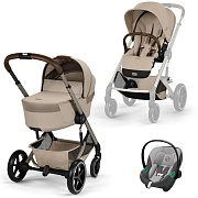 Коляска Cybex Balios S Lux Fold Cot TPE Aton S2 Lava Grey 3 в 1 Almond Beige с дождевиками
