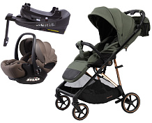 Прогулочная коляска Peppy Amici с автокреслом Verona Brown и базой Green рама Gold