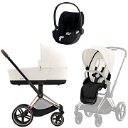 Коляска 3 в 1 Cybex Priam IV Rosegold complete и автокресло Cloud T i-Size Sepia Black Plus Off White
