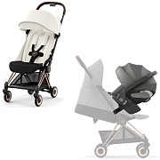 Коляска Cybex Coya Rosegold Frame Cloud T i-Size Mirage Grey Off White с дождевиком и бампером