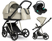 Детская коляска Roan Sol Vintage Luxury Leather 2.0 3 в 1 с автокреслом Pituso Santiso Pro VEGA11DB Almond Sugar /Champagne/руч.Champagne
