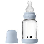 Стеклянная бутылочка Bibs для кормления с силиконовой соской, медленный поток, 120 мл 50191231 Baby Blue
