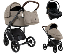 Детская коляска Roan Bass Next Кожа 2.0 3 в 1 с автокреслом Tutis Elo Lux EduSky Black BNL/71/2 Cappucino/Black/ руч.Коричневый
