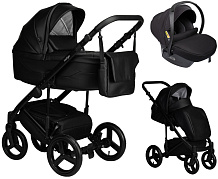 Детская коляска Indigo Lamar 3 в 1 с автокреслом Avionaut Cosmo Black La08 черная кожа