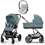 Коляска Cybex Balios S Lux TPE complete Cloud T Platinum White Plus 3 в 1 Stormy Blue с дождевиками