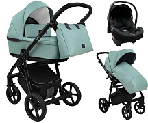 Детская коляска Roan Esso 2025 Кожа 3 в 1 с автокреслом Tutis Elo Lux EduSky Black ESSK/214/1 Misti Mint/Grey/руч.Черный