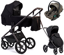 Детская коляска Peppy Monaco Thermo 3 в 1 с автокреслом Jet Brown Black (черный), рама серо-коричневая