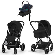 Коляска Cybex Balios S Lux BLK complete Aton B2 Bay Blue Base One 4 в 1 Moon Black с дождевиками
