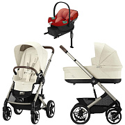 Коляска Cybex Talos S Lux TPE complete Aton S2 Hibiscus Red Base One 4 в 1 Seashell Beige с дождевиками