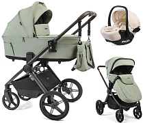 Детская коляска Peppy Soho 3 в 1 с автокреслом Verona Beige Oregano (орегано), рама серо-бежевый