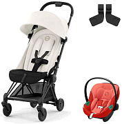 Коляска Cybex Coya Matt Black Frame Aton S2 i-Size Hibiscus Red Off White с дождевиком и бампером