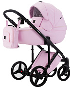 Детская коляска Adamex Luciano Deluxe 3 в 1 Q110-С (РОЗОВ.ЗЕФИР 100% КОЖА-ЧЕРНАЯ РАМА)
