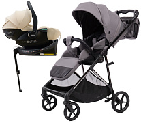 Прогулочная коляска Peppy Amici с автокреслом Jet Beige и базой Grey рама Black Chrome