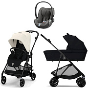 Коляска Cybex Melio Carbon Cloud T i-Size Mirage Grey 3 в 1 Canvas White/Magic Black с дождевиками