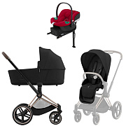 Коляска Cybex Priam IV Rosegold complete Aton B2 Dynamic Red Base One 3 в 1 Sepia Black
