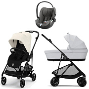 Коляска Cybex Melio Carbon Cloud T i-Size Mirage Grey 3 в 1 Canvas White с дождевиком/Fog Grey