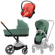 Коляска 3 в 1 Cybex Priam IV Chrome Brown complete и автокресло Aton S2 i-Size Hibiscus Red Leaf Green
