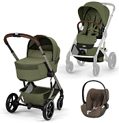 Коляска Cybex Balios S Lux Fold Cot TPE Cloud T Coconut Brown Plus 3 в 1 Moss Green с дождевиками