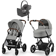 Коляска Cybex Balios S Lux SLV complete Cloud T Mirage Grey Plus Base T 4 в 1 Stone Grey с дождевиками