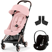 Коляска Cybex Coya Rosegold Frame Cloud G i-Size Moon Black Plus Peach Pink с дождевиком и бампером
