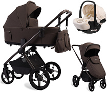 Детская коляска Peppy Soho 3 в 1 с автокреслом Verona Beige Brown (коричневый), рама серо-бежевый