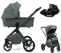 Детская коляска Peppy Monaco Plus 3 в 1 с автокреслом Verona Black Oliva Green (зеленый), рама серая