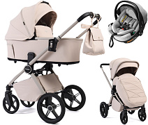 Детская коляска Peppy Monaco Plus 3 в 1 с автокреслом Welldon Crown 2 Grey Cream (кремовый), рама бежевая