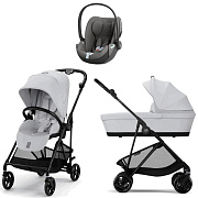 Коляска Cybex Melio Carbon Cloud T i-Size Mirage Grey 3 в 1 Fog Grey с дождевиком