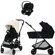 Коляска Cybex Melio Carbon Aton S2 i-Size Moon Black 3 в 1 Canvas White/Magic Black с дождевиками