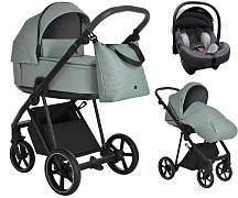 Детская коляска Roan Sol Кожа 3 в 1 с автокреслом Tutis Elo Lux EduSky Grey RSL/2023 Misti Mint/Grey/руч. Серый