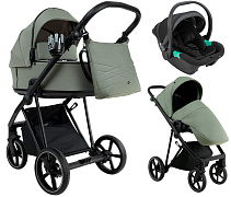 Детская коляска Roan Sol 2.0 3 в 1 с автокреслом Pituso Santiso Pro Black SLL/33/T Sage Green/Black/руч.Black